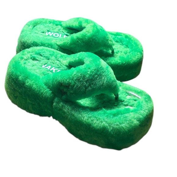 Naked Wolfe Platform Flip Flop Sandal The dreamer shearling Wool Sz 9 Green - Picture 4 of 15